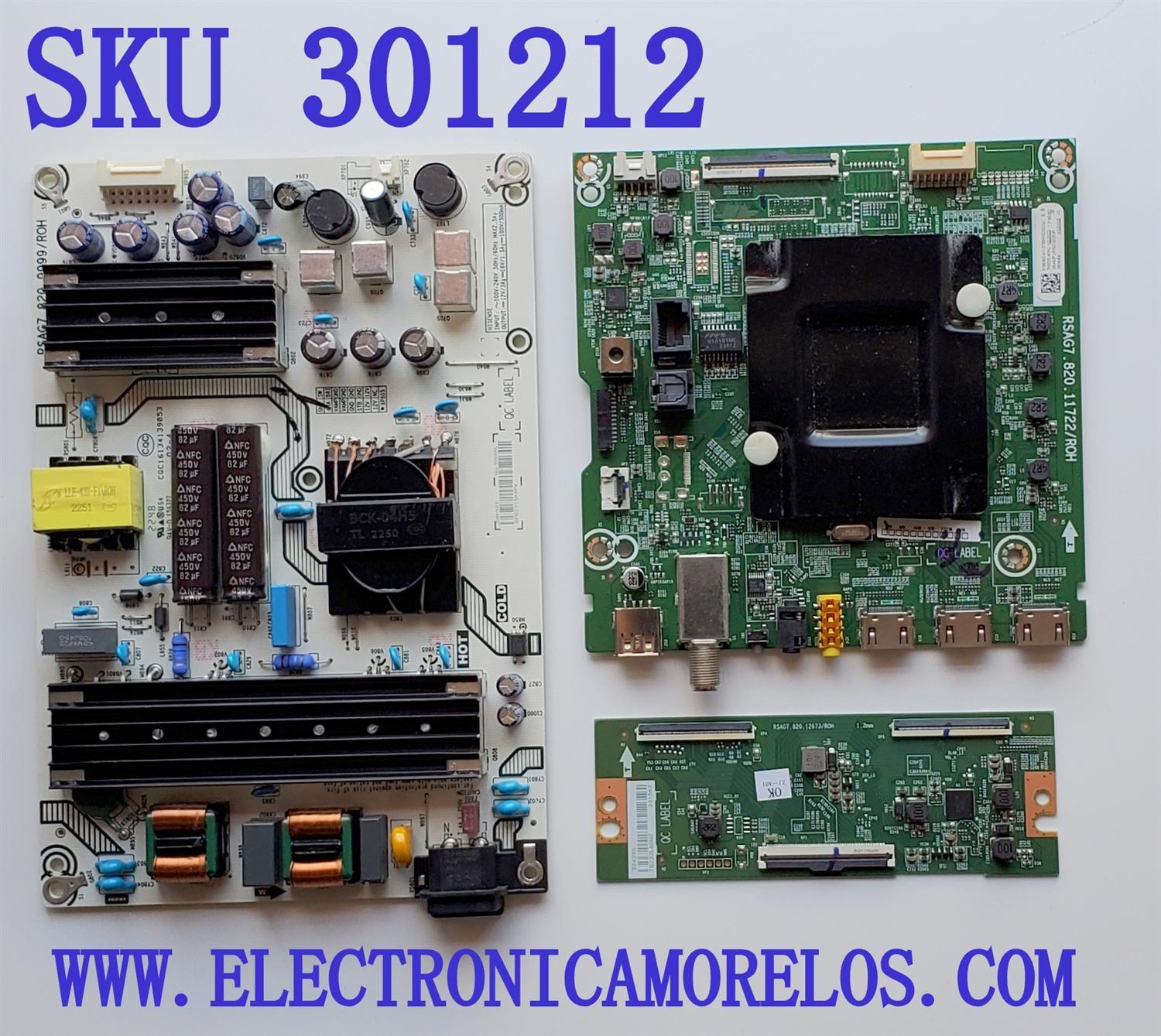 KIT DE TARJETAS PARA TV HISENSE·ROKU TV 4K·UHD·HDR / MAIN 316836 / RSAG7.820.11722/ROH / 316835 / T-CON 324295 / RSAG7.820.12673/ROH / 331567 / FUENTE 298323 / RSAG7.820.9999/ROH / HLL-9999WL / DISPLAY JR645R3HA3L / HV650QUB-F70 / MODELO 65R6E4 65A53FUR